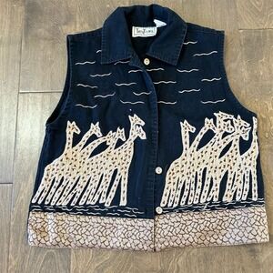 Keren Hart Vest Womens Size PS Black Safari Giraffe Applique Button Front